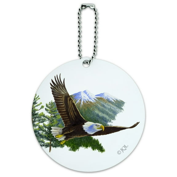 Bald Eagle Flying Over the Mountains Scenic Round Luggage ID Tag Card Suitcase Carry-On