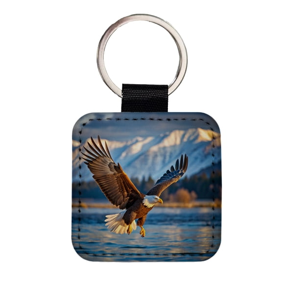 Bald Eagle Flying Raptor Bird Of Prey Faux Leather Square Keychain