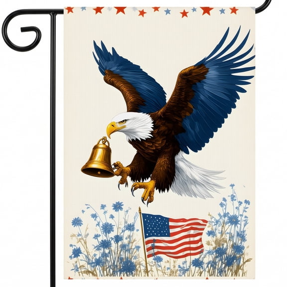 Bald Eagle Flying With A Bell In Its Talons - Americana Decorations - 28x40" Large Garden Flag Outside Decor