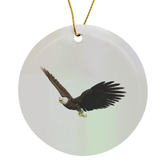3drose, Bald Eagle Flying with Wings on the Upstroke, Circle Porcelain Ornament