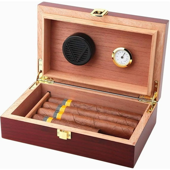 Bald Eagle Handmade Cigar Humidor, Cedar Cigar Desktop Box with Humidifier and Hygrometer, Glass Top for 25 Cigars (20-25 Cigars)