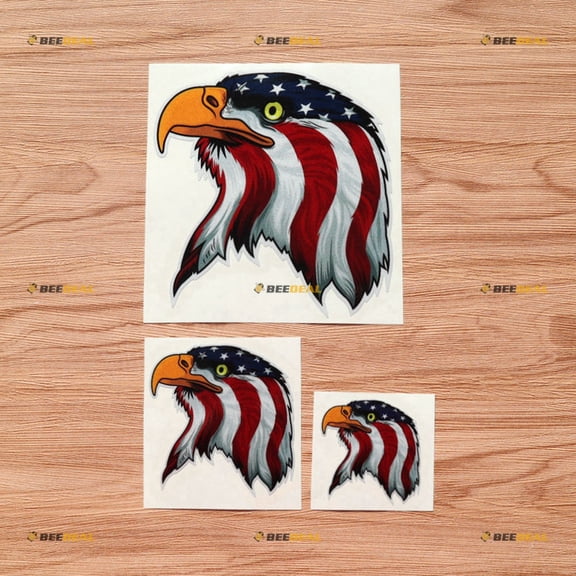 Bald Eagle Head Filled with American Flag Color Vinyl Decal Sticker Patriotic - 3 Pack Reflective, 2 Inches, 3 Inches, 5 Inches - for Car Boat Laptop Cup Phone
