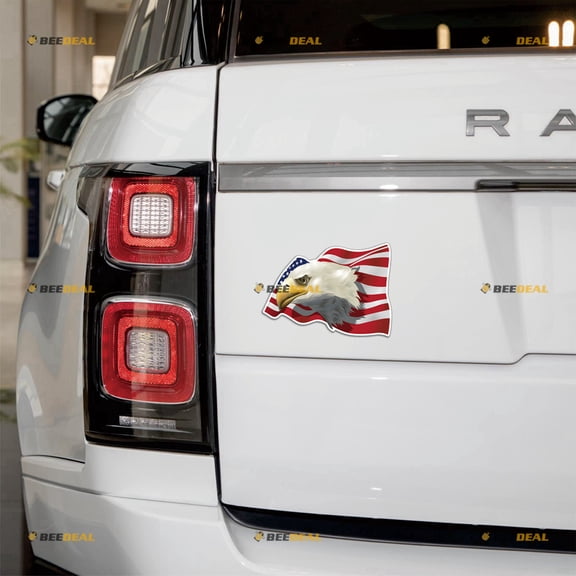 Bald Eagle Head Over Wavy American Flag Car Magnet Patriotic Shading Magnetic Sticker Decal - 2 Pack Reflective 4" - for Truck Door Fridge Reusable Waterproof