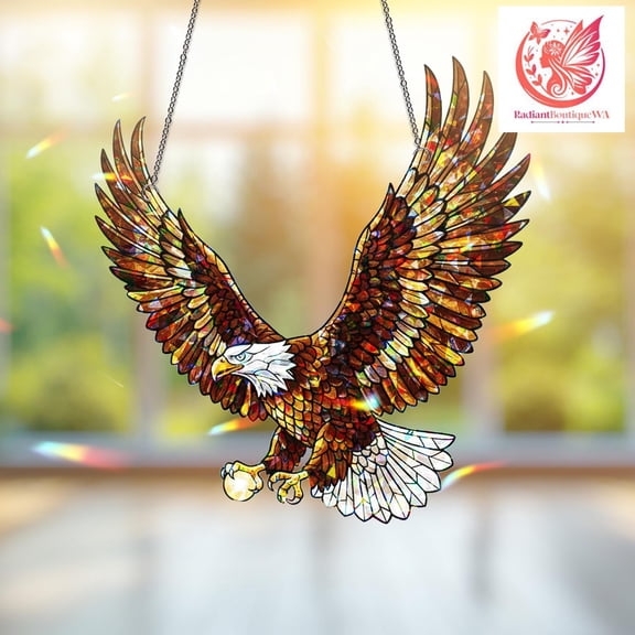 Bald Eagle Hologram Acrylic Suncatcher American Bird Window Hanging Patriotic Home Decor