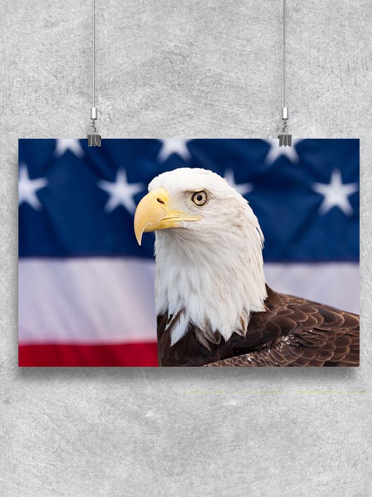 Bald Eagle In Front Of Usa Flag Poster -Image by Shutterstock - Walmart.com