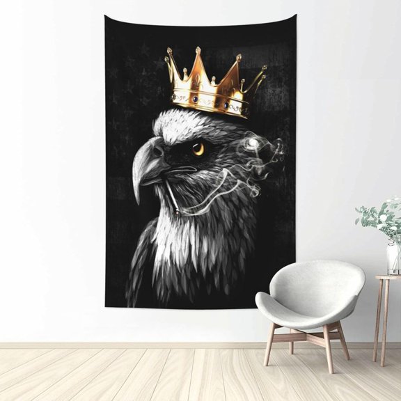 Bald Eagle King Wall Hanging -Abstract Black and White Vintage Picture for Bedroom and Living Room - 60x40 Inches