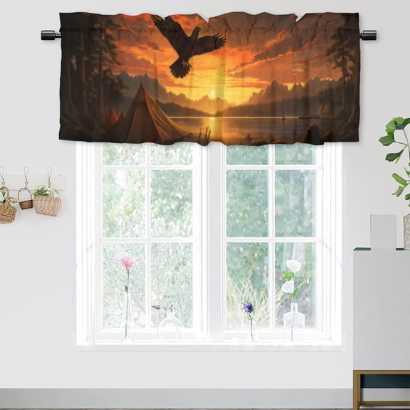 Bald Eagle Kitchen Curtain Valances Western Theme Tent Wilderness Sunset Hill Eagle Window Valance for Bedroom Bathroom Living Room Dining Room Valances Set 54 by 18 in, 1 Panel