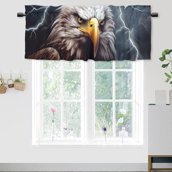 Bald Eagle Kitchen Valance Animal Bird American Bald Eagle Thermal Insulated Window Curtain Valance Rod Pocket 54x18inch(1Pcs)