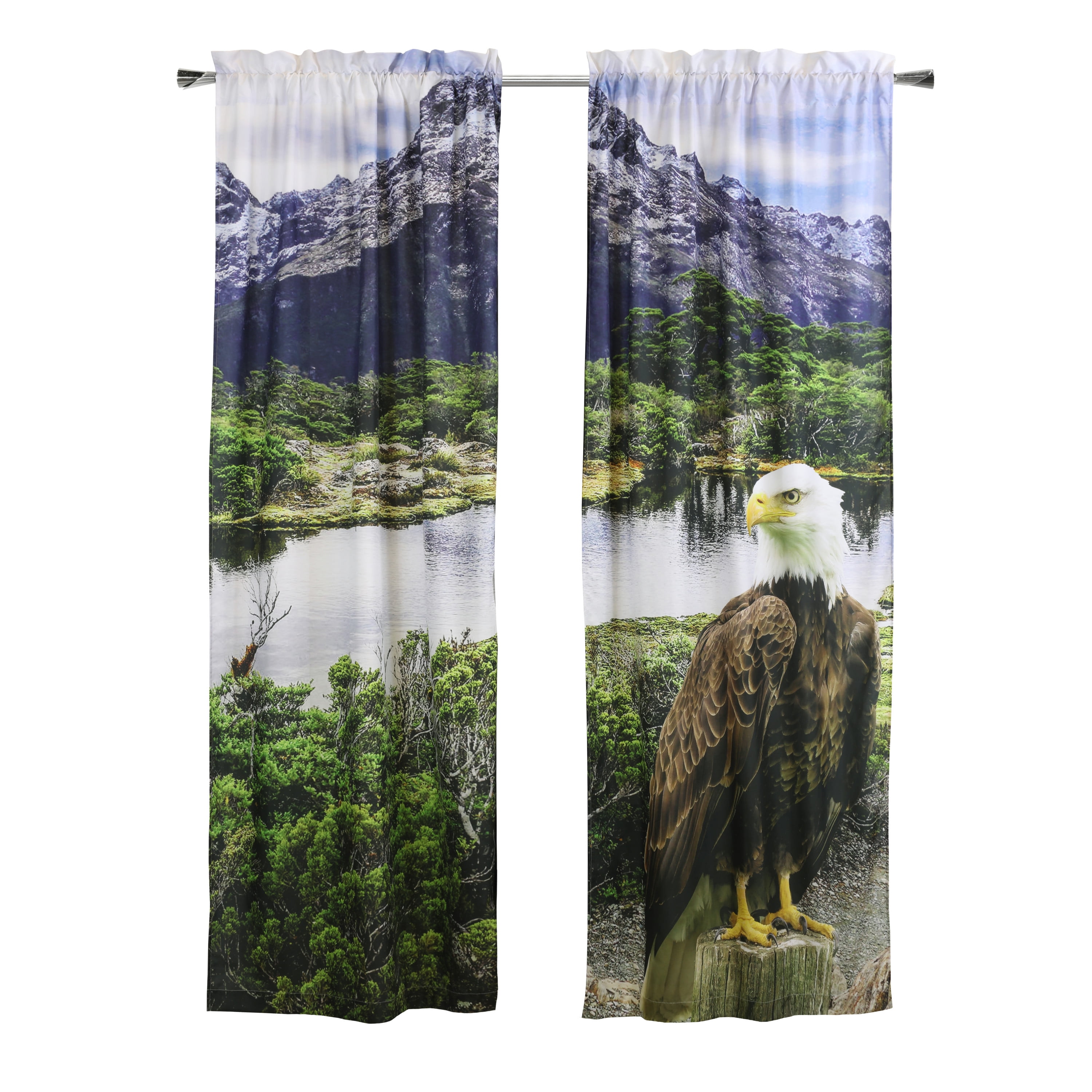 Bald Eagle Light-Filtering Digital Panoramic Print Curtain Pair 74" x 84" in Multi