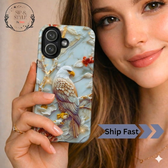 Bald Eagle Marble Phone Case, Patriotic USA Eagle Design Cover