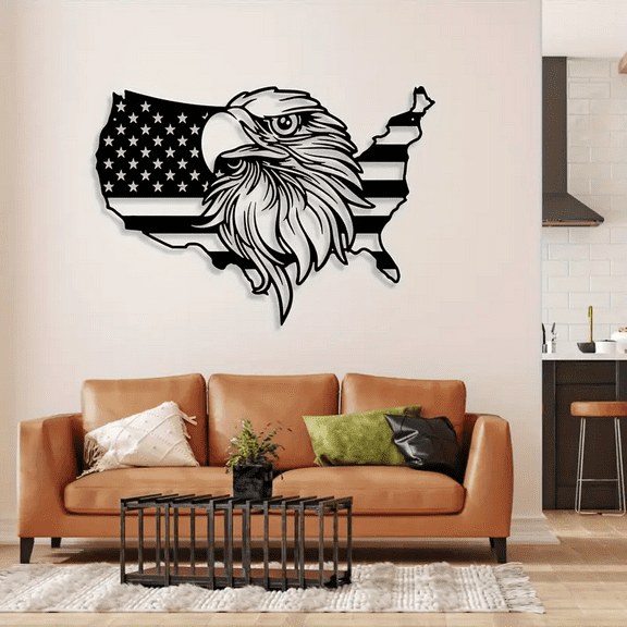 Bald Eagle Metal Wall Art, Patriotic USA Flag Design, Indoor Outdoor Wall Decor Sign