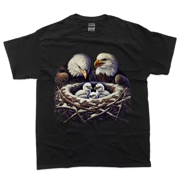 Bald Eagle Mom Dad Three Eaglet Chicks Babies In Nest T-Shirt Unisex S-5XL Hot Trending Shirt, Vintage Birthday Gift