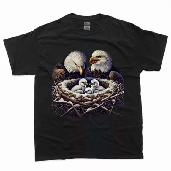 Bald Eagle Mom Dad Three Eaglet Chicks Babies In Nest T-Shirt