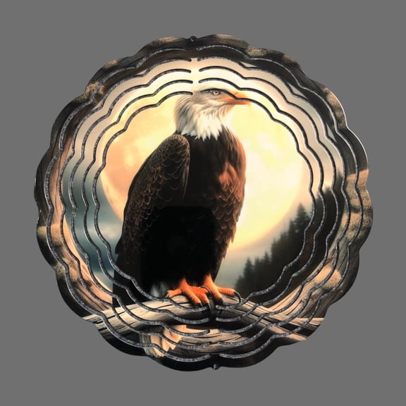 Bald Eagle Moon Scene Wind Spinner Metal Nocturnal Wildlife Decor
