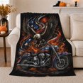 thumbnail image 1 of Bald Eagle Motorcycle American Flag Orange Flames Chrome Patriotic Ride Illustration Flannel Blanket For Motorcycle Fans Home Decor Warm Garage Living Room person's Day Gift, 1 of 9