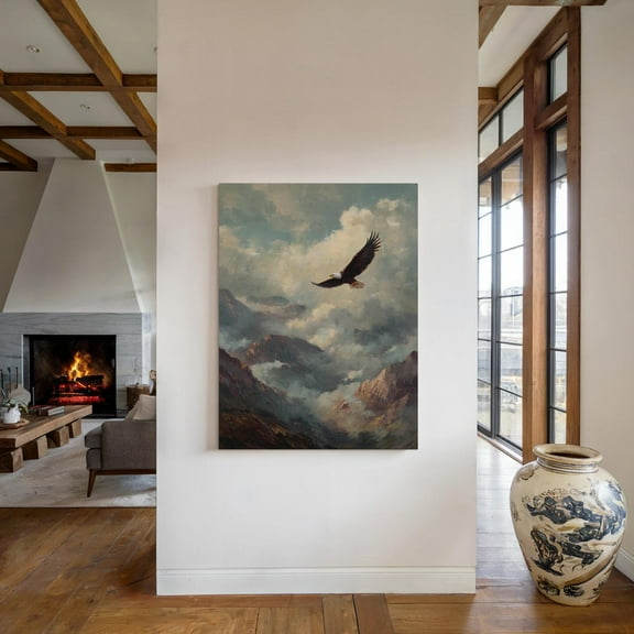 Bald Eagle Mountain Canvas Print Wall Art Nature Aesthetic Wall Decor Patriotic American Pride Modern Home Decor Canvas, F068, Unframed Poster Size 8x12