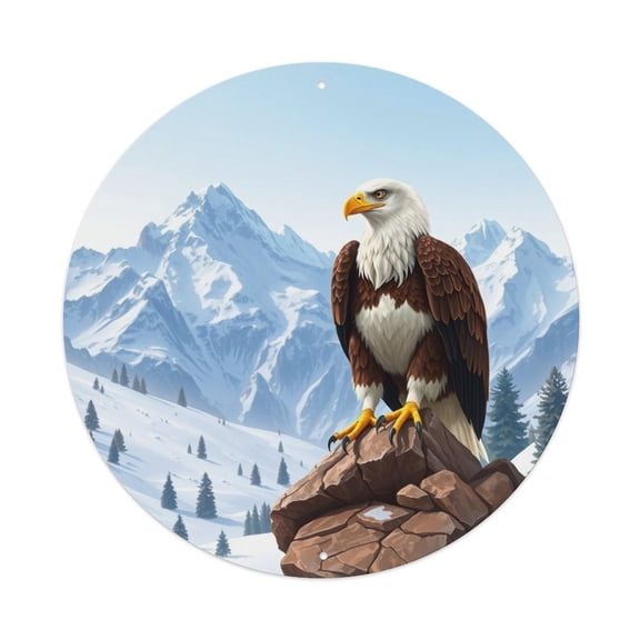 Bald Eagle Mountain7.9x7.9in Round Aluminum Plaque Wall Art, UV Printed Vintage Metal Sign with Pre-Drilled Holes for Home Bar Garage Cafe Decor