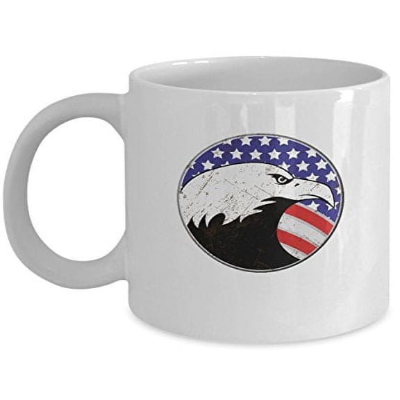 Bald Eagle 11 oz Coffee Mug - American Flag White Ceramic Gift