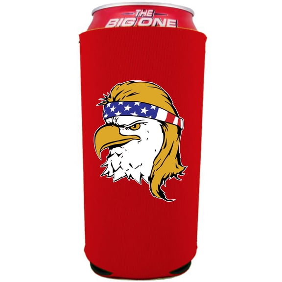 Bald Eagle Mullet Patriotic Funny 24/25oz Large Can Coolie (Red)