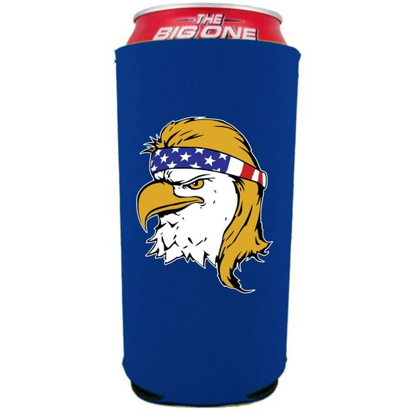 Bald Eagle Mullet Patriotic Funny 24/25oz Large Can Coolie (Royal Blue)