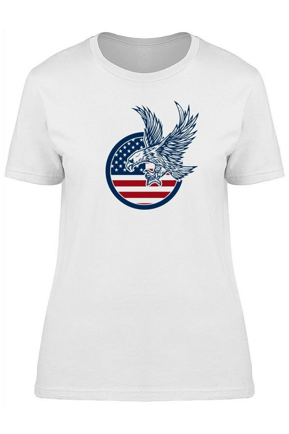 Bald Eagle On American Flag T-Shirt Women -Image by Shutterstock, Female Medium