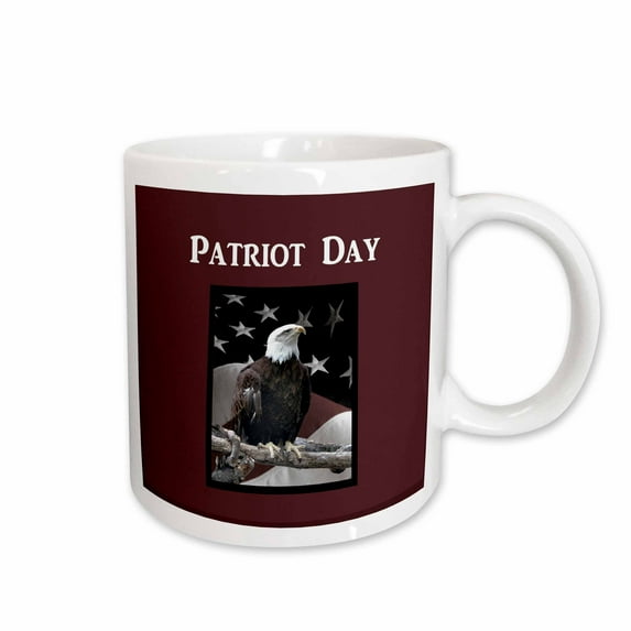 3drose, Bald Eagle on Log with American Flag, Patriot Day, 15oz Mug