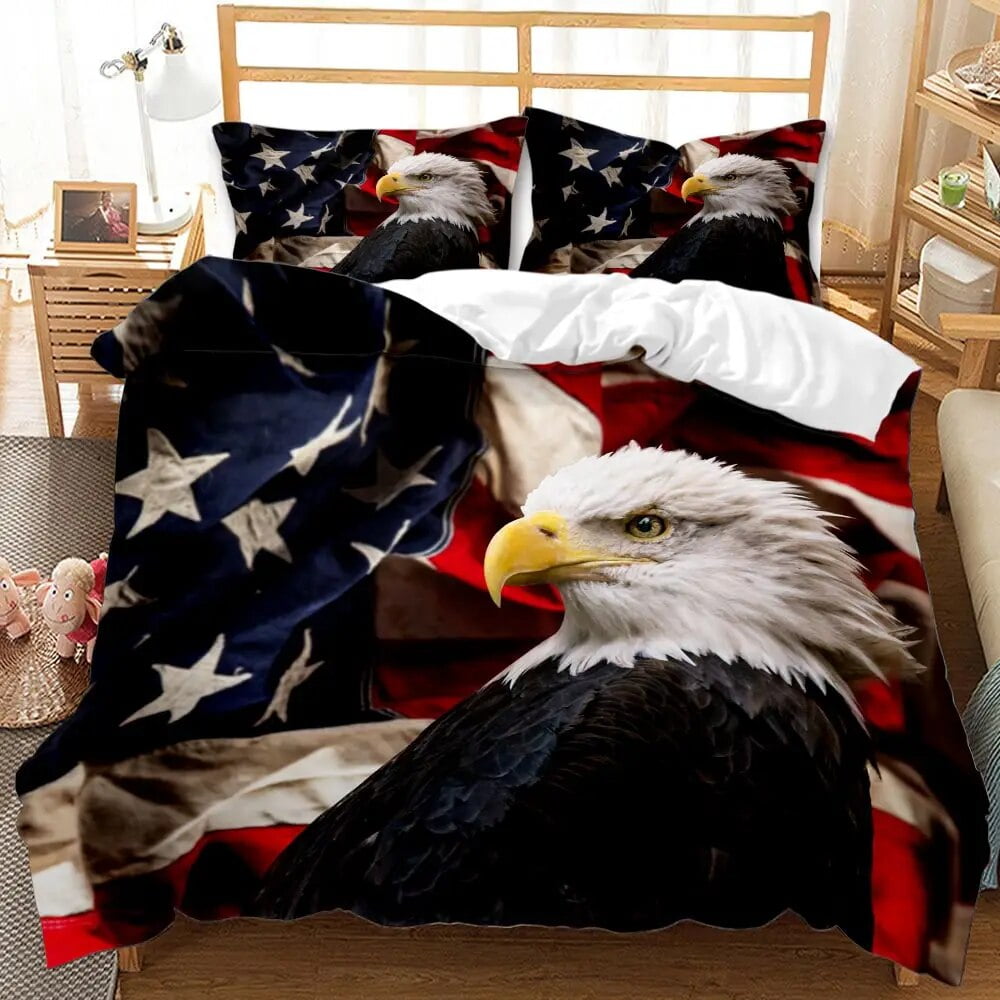 Bald Eagle Patriot United States Flag Duvet Cover Animal Wild Eagle