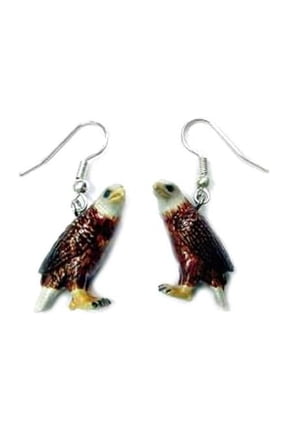 Jewelry Bald Eagle Porcelain Earrings, Hand-Painted Decorative Bird Jewelry with French Hooks, Miniature Collectible Animal Gift for Nature Lovers and Collectors