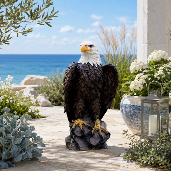 Bald Eagle Resin Garden Statue, 24.4" H Brown Patriotic Decor for Garden Lawn