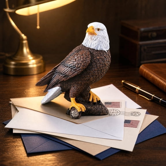 Bald Eagle Resin Statue Collectible, Patriotic American Eagle Sculpture Ornament for Shelf Desk Living Room Decor and Holiday Gift Display