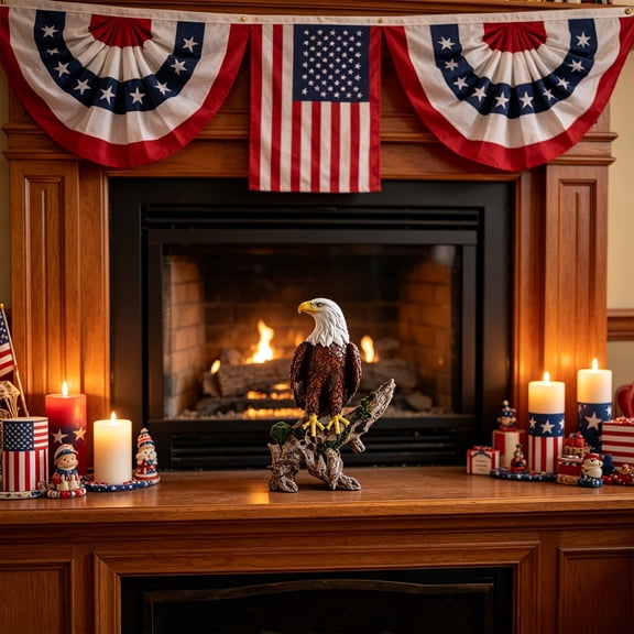 Bald Eagle Resin Statue For Office Desk - Wings Spread Americana Decor 9.8 Inch For Hotel Living Room Shelf High End Ornament