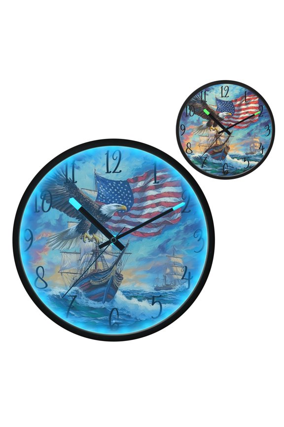 Bald Eagle Sailboat Luminous Wall Clock with Sound-Activated LED 12-Inch Silent Acrylic Timepiece for Bedroom Livingroom or Office