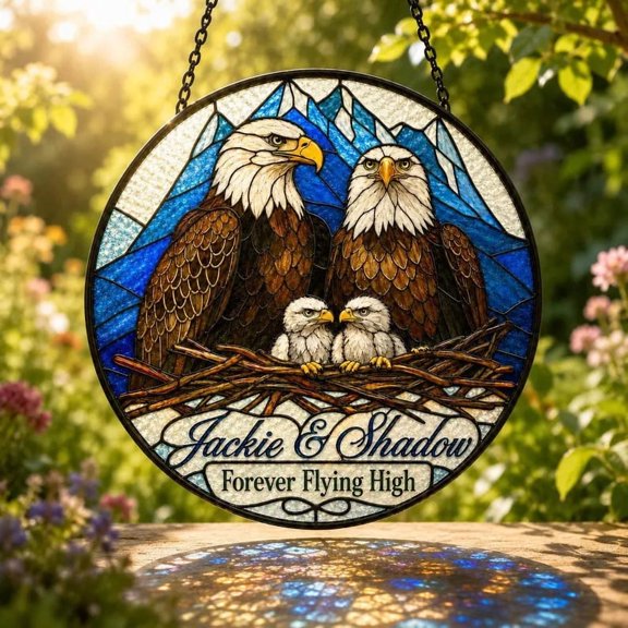 Bald Eagle Shadow American Bird Stained Glass Window Hanging Art Suncatcher