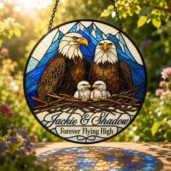 Bald Eagle Shadow American Bird Stained Glass Window Hanging Art Suncatcher
