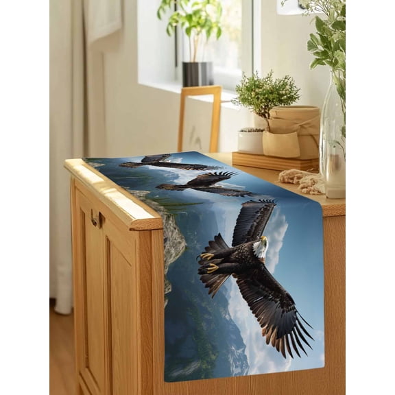 Bald Eagle Soaring Above Mountains Wild Birds Table Runner 36 Inches Long,Kitchen Dining Tablerunners Nature Photography Linen Table Runners Dresser Scarves for Home Dinner Wedding Holiday Party