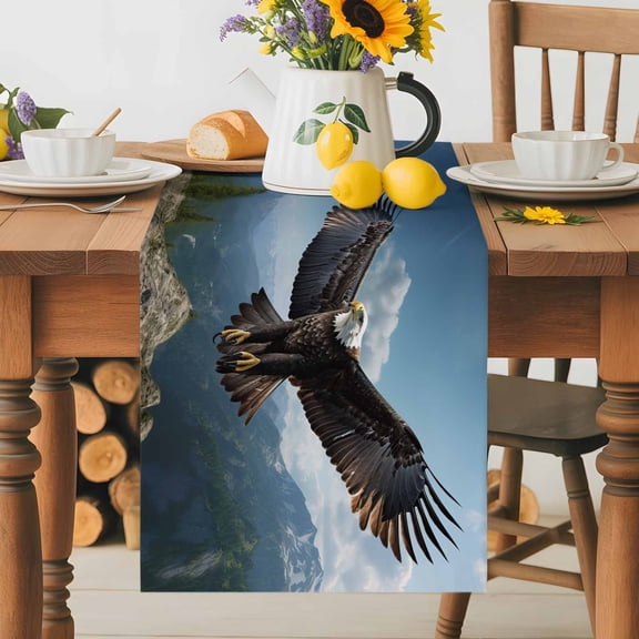 Bald Eagle Soaring Above Mountains Wild Birds Table Runner 70 Inches Long, Nature Photography Table Runners Tabletop Scarf Kitchen Dining Tables Decoration for Home Party Indoor Outdoor