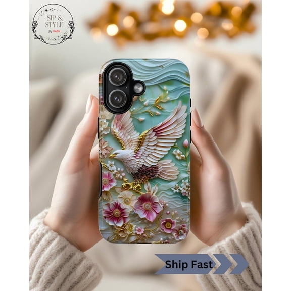 Bald Eagle Spring Floral Tough Phone Case, Nature Wildlife Art Cover