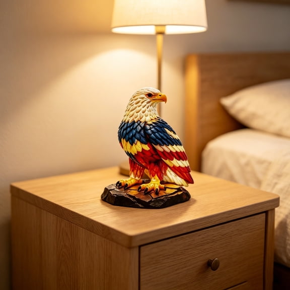 Bald Eagle Table Lamp, 3D Resin American Eagle Night Light Red White Blue Patriotic Bedside Lamp for Living Room Bedroom Kids Room Office