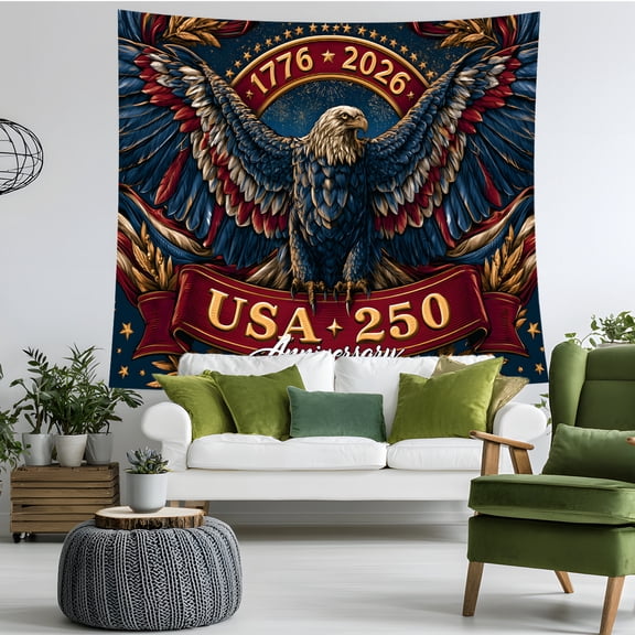 Bald Eagle Tapestry Wall Hanging, 1776-2026 USA 250th Anniversary Red White Blue Wall Art for Living Room Bedroom Office Decor