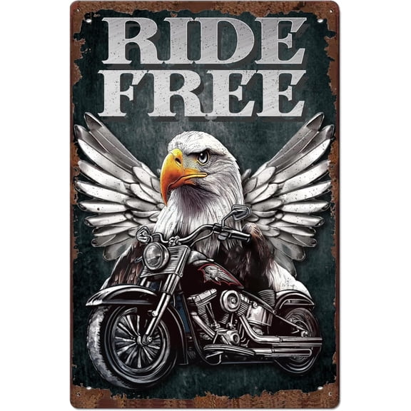 Bald Eagle Tin Sign Vintage Retro Metal Poster Motorcycle Riding Themed Wall Art Decoration Metal Signs Decor for Bedroom Metal Wall Art for Motorbike Enthusiast Vintage Posters 20x30cm