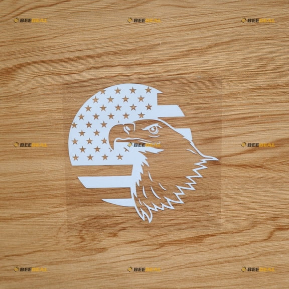 Bald Eagle USA American Flag Sticker Decal Vinyl Round - White 5" - For Car Boat Laptop Cup No Background Die-cut