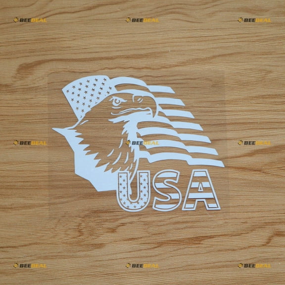 Bald Eagle USA American Flag Sticker Decal Vinyl - White 6" - For Car Boat Laptop Cup No Background Die-cut