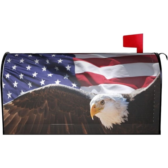 Bald Eagle USA Flag Patriotic Mailbox Cover Magnetic Mailbox Wraps Post Box Cover Décor 25.5x21 in