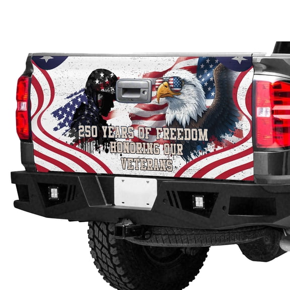 Bald Eagle Veterans USA 250 Years of Freedom Tailgate Wrap, Patriotic American Flag Eagle Truck Tailgate Decal, USA Birthday Celebration Truck Tailgate Cover