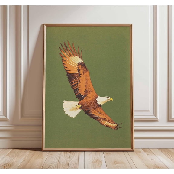Bald Eagle Vintage Soaring Eagle Rustic Green Patriotic Bird Decor Unframed Paper Print