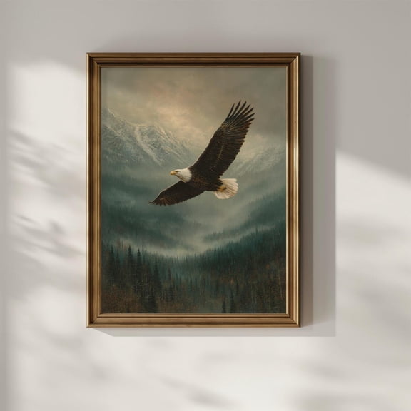 Bald Eagle Wall Art Printable Nature Aesthetic Wall Decor Dark Sage Green Patriotic American Pride Modern Home Decor Digital Download, Unframed Canvas Size 8x12