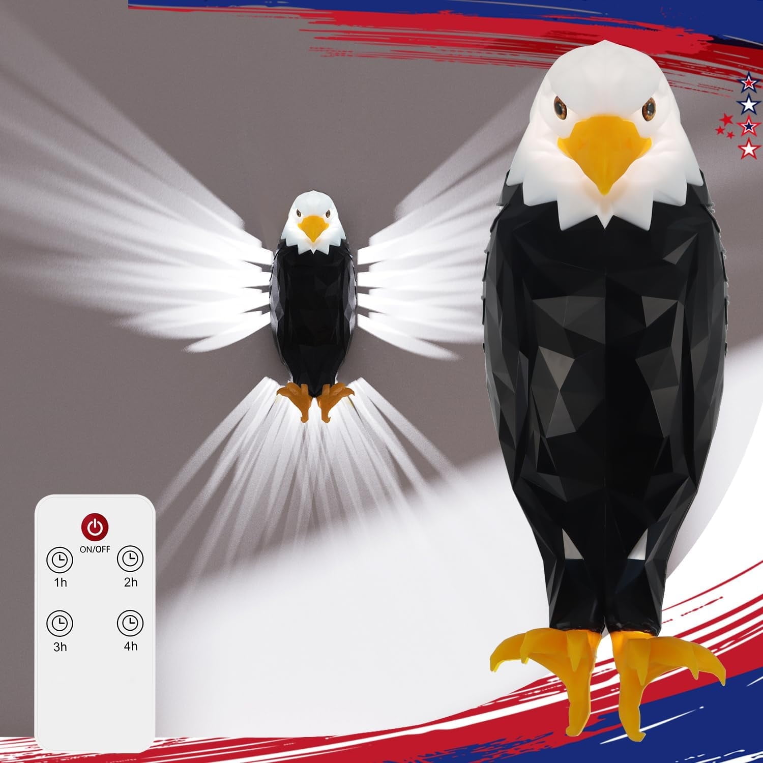 Bald Eagle Wall Light, American Eagle Night Light with Remote Control, Magnetic Wall Mounted Eagle Lamp Animal Bird Wall Night Light Led Removable Charging Wall Lamps for Bedroom,Living Room,Hallway