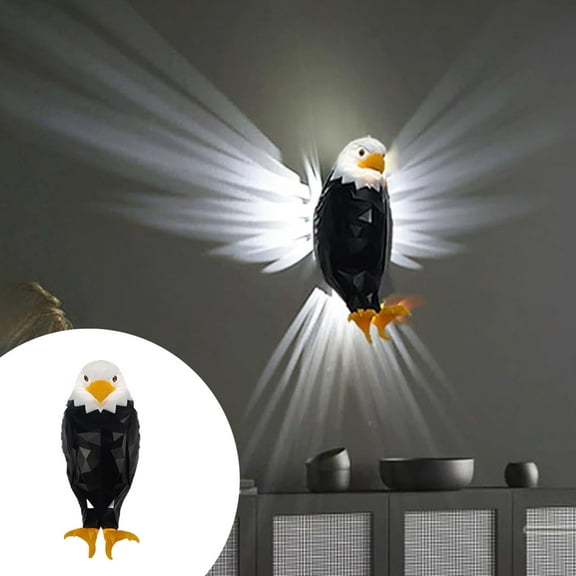 Bald Eagle Wall Light with Remote Control, Wall Mounted Eagle Lamp for Bedroom, Living Room, Hallway, Battery Operated and Removable Charging Eagle Light