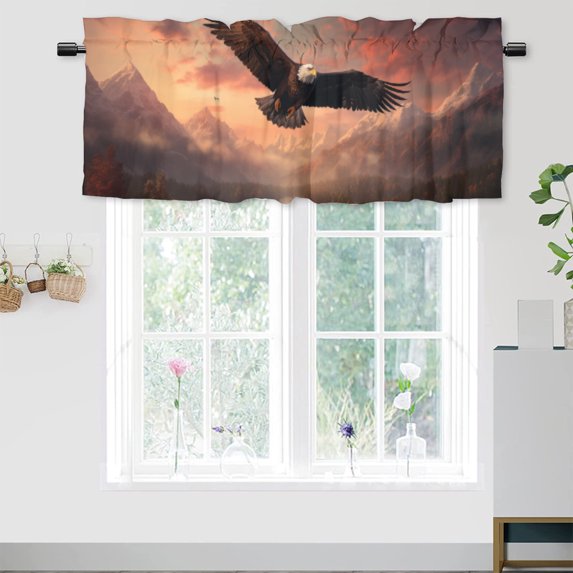 Bald Eagle Window Curtain Valances Misty Forest Wild Animal Window Valance for Living Room Bathroom Bedroom, Kitchen Valance Rod Pocket Window Decor Curtain 54 by 18 in, 1 Panel