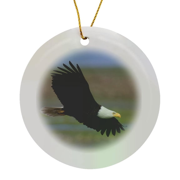 3drose, Bald Eagle, Wings Spread, Circle Porcelain Ornament